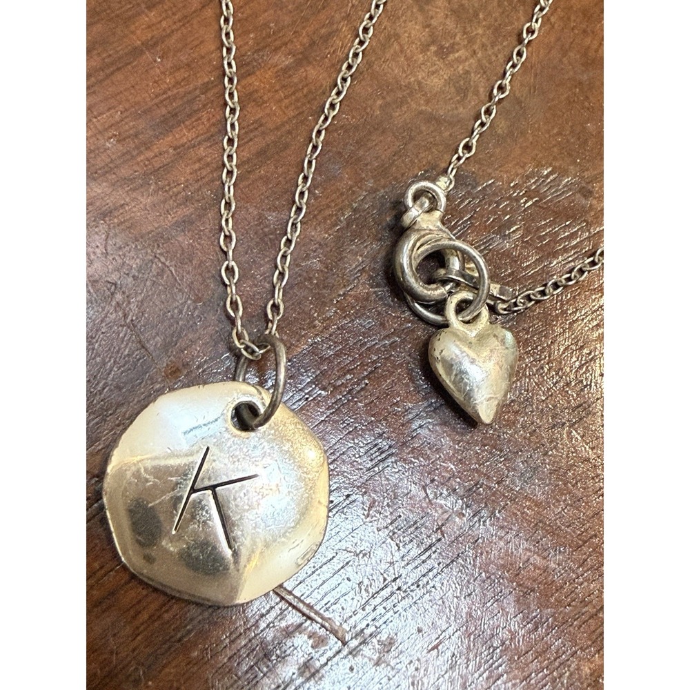 Italian 925 Sterling Silver Initial "K" and Heart Pendant Necklace